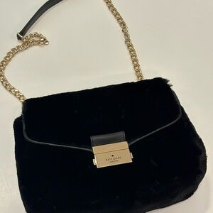 Kate Spade Black Faux Fur Crossbody Bag with‎ Gold Chain